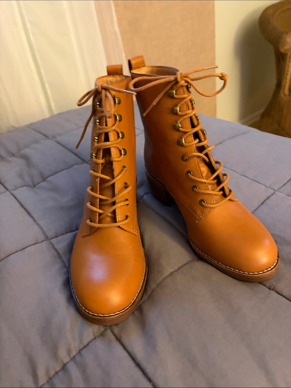 Madewell Cognac Lace-Up Leather Boots